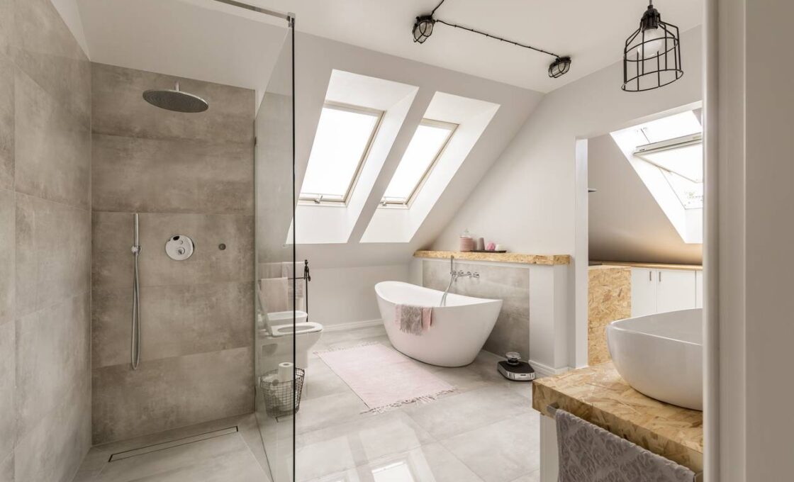 tendances actuelles salle de bain, paroi de douche sur mesure